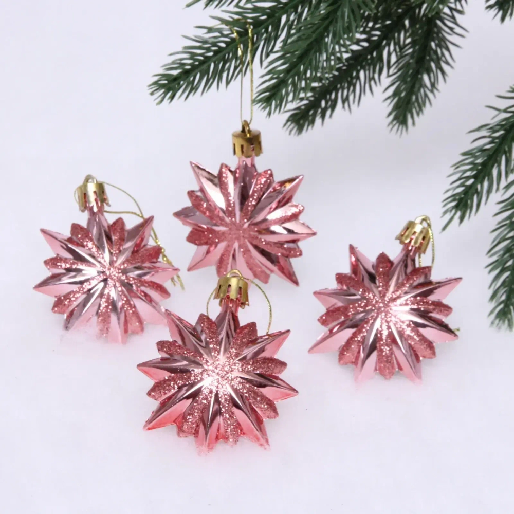 Ёлочные игрушки «Таинственное очарование» Звезда остроконечная 6 см (набор 4 шт), розовое золото