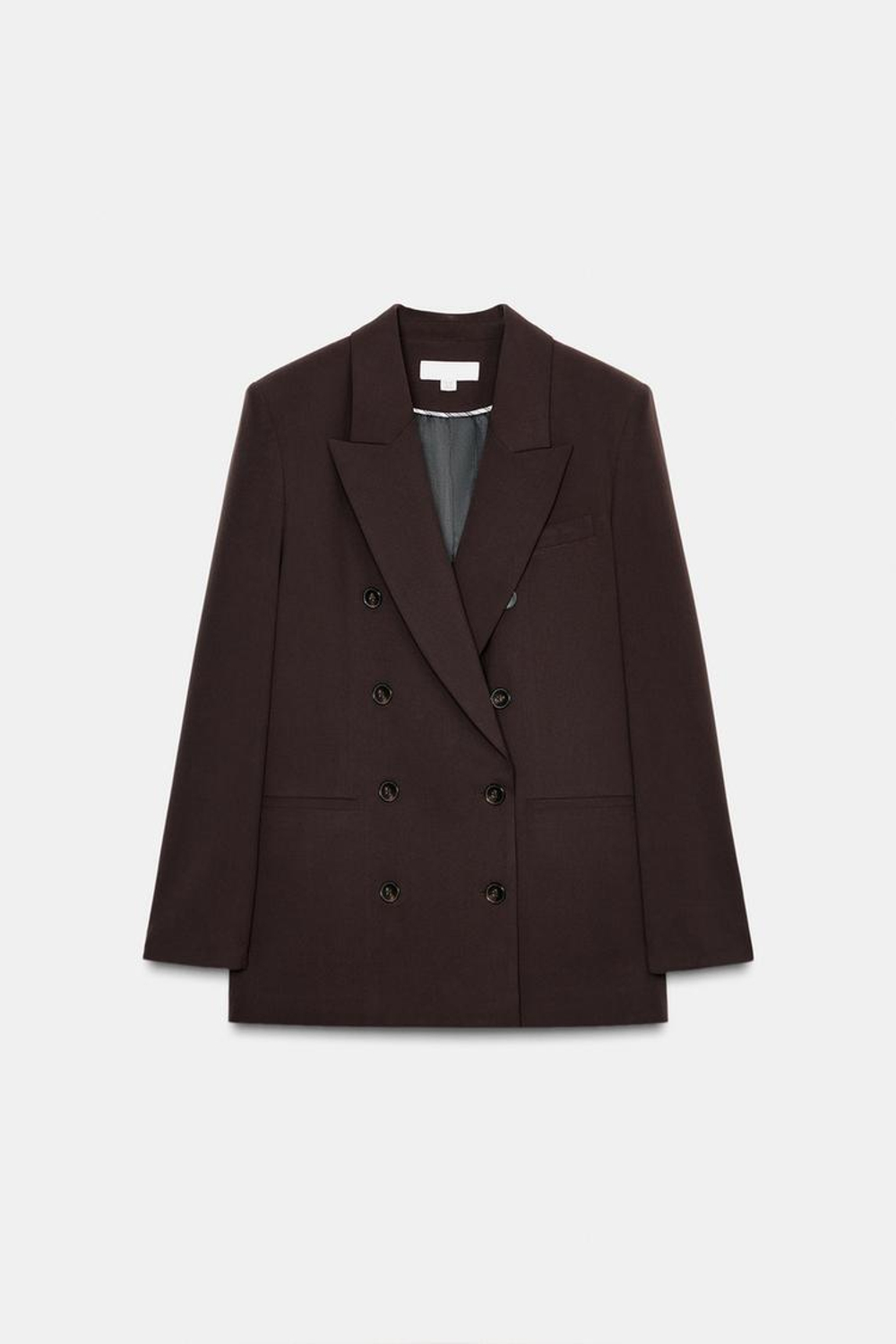 ZARA ДВУБОРТНЫЙ БЛЕЙЗЕР С ПОДПЛЕЧНИКАМИ, КОРИЧНЕВЫЙ