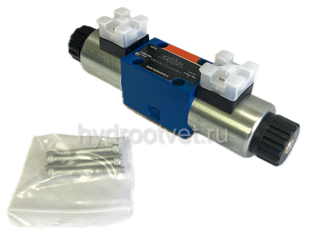 4WE6W61/CG24N9K4 - Гидрораспределитель золотниковый Ду 6 с электроуправлением, схема W (84А), электроуправление G24, возврат - пружинный