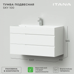 Комплект тумба Sky 100 (1001х451х520) подвесная с раковиной Clarissa 100  Белый глянец