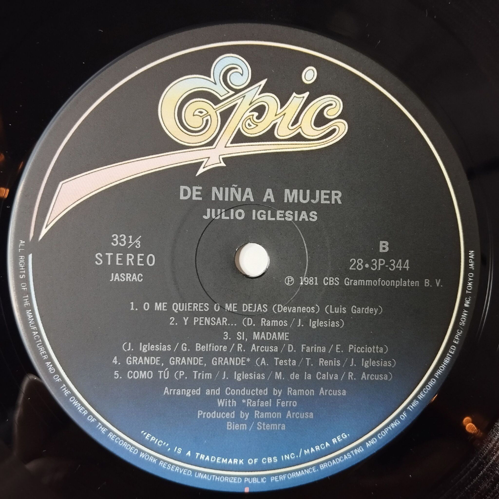 Винтажная виниловая пластинка LP Julio Iglesias De Nina A Mujer (Japan 1981) (No Obi)