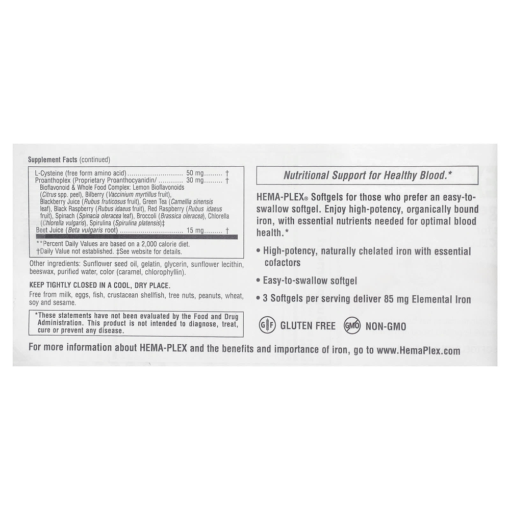 NaturesPlus, Hema-Plex®, железо, 60 капсул быстрого действия