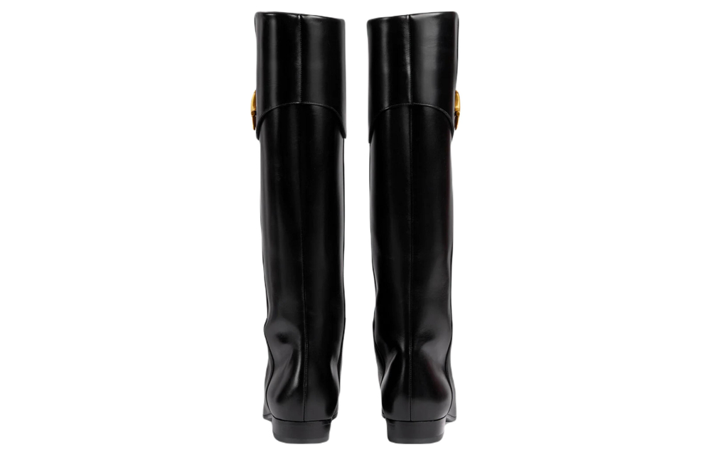 GUCCI Horsebit Leather Knee high Boots 2cm Women"s Black