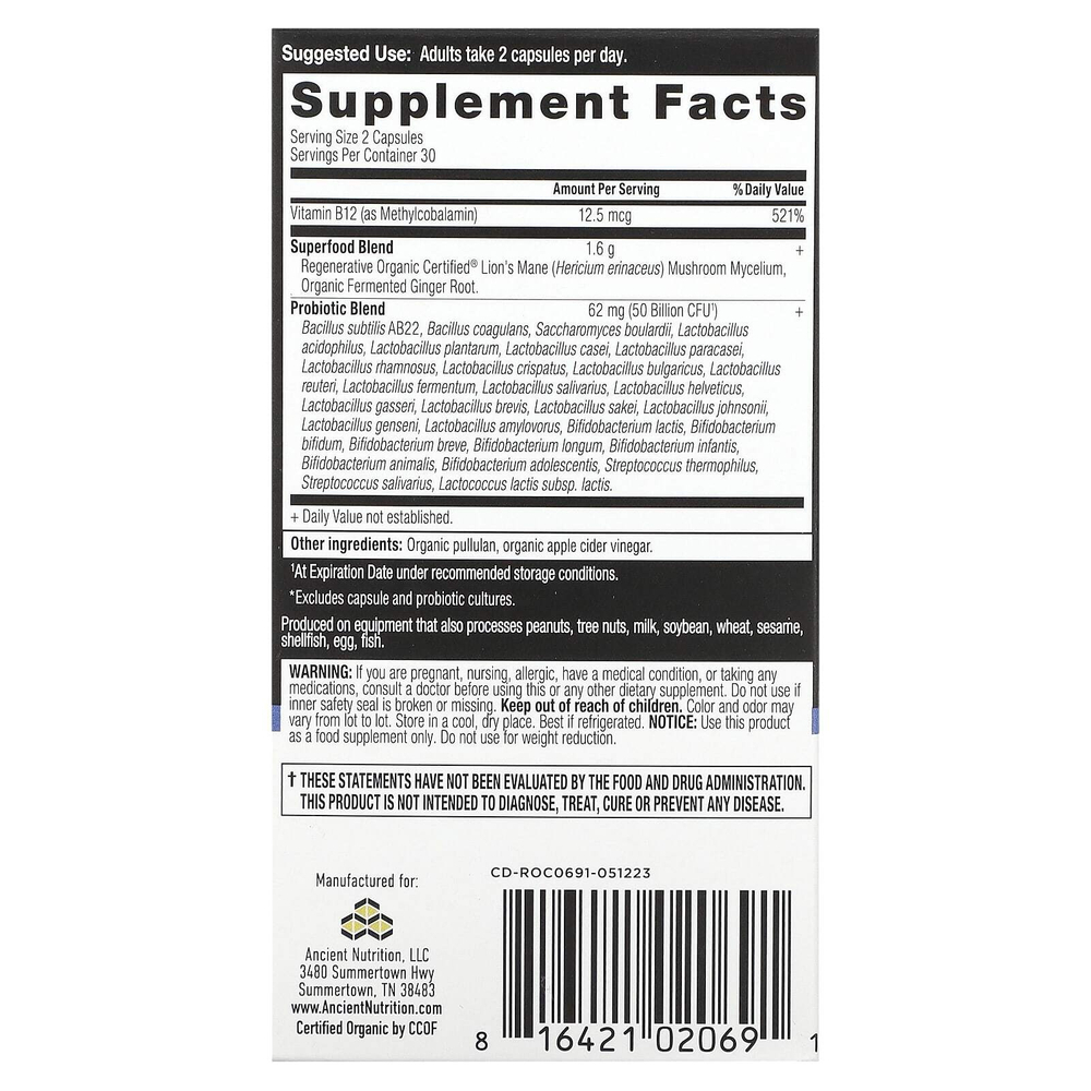 Ancient Nutrition, пробиотики, 25 млрд КОЕ, 60 капсул