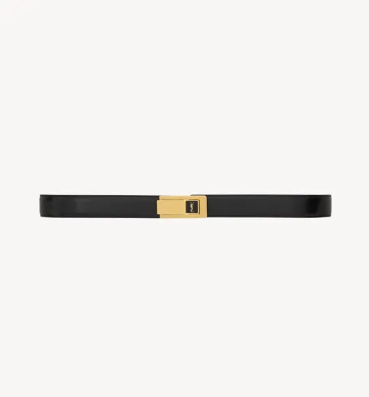 Ремень Saint Laurent с пряжкой CHARNIERE из гладкой кожи, чёрный