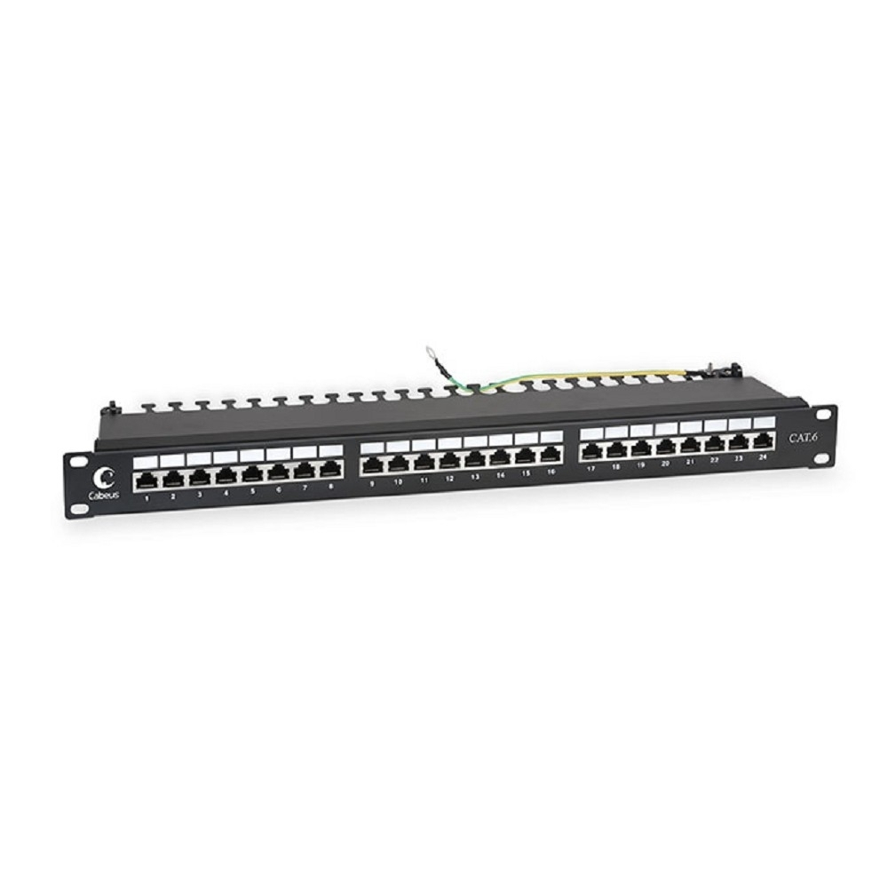 Патч-панель Cabeus PL-24-Cat.6-SH-Dual IDC Патч-панель 19" (1U), 24 порта RJ-45, категория 6, полностью экранированная, с задним кабельным организатором