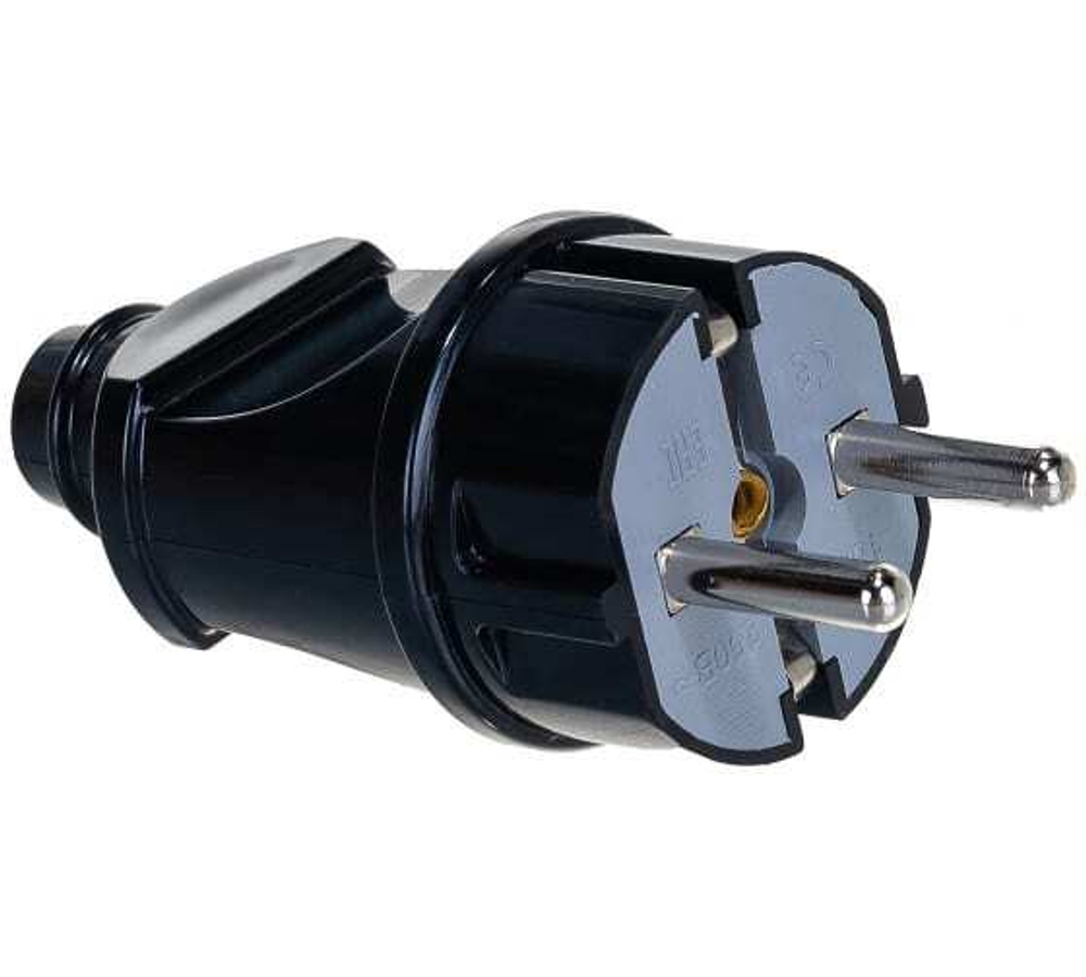 А1010 Вилка прямая с заземляющими контактами,черная 16А 250В