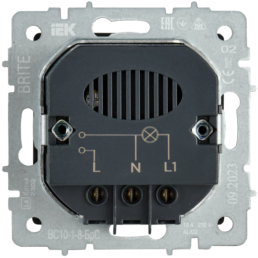 BRITE Выключатель карточный 30А ВС10-1-8-БрС сталь IEK