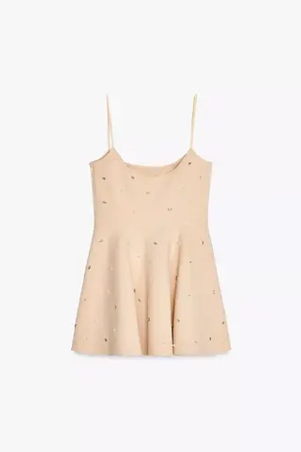 ZARA КОРОТКОЕ ОБЪЕМНОЕ ПЛАТЬЕ СО СТРАЗАМИ, ТЕЛЕСНО-РОЗОВЫЙ