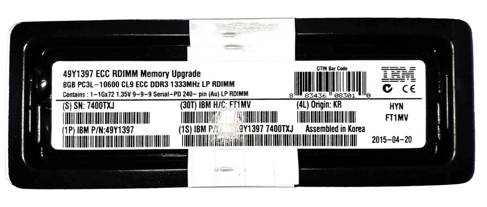 Модуль памяти 1x8GB 2Rx4 1.35V PC3L-10600R CL11 ECC DDR3 1333MHz LP RDIMM for x3300M4 x3400M3 x3400M2 x3500M4 ,49Y1397 49Y1415
