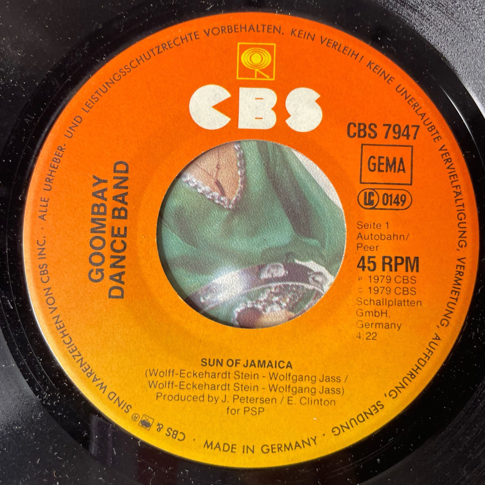 Винтажная виниловая пластинка 7 дюймов (маленькая пластинка) Goombay Dance Band Sun Of Jamaica (Germany 1979)