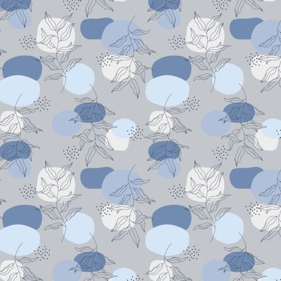 Синие абстрактные пятна и ветки на сером