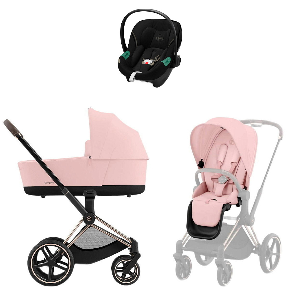 Коляска Cybex Priam IV Rosegold complete Aton S2 Moon Black Base One 4 в 1 Peach Pink
