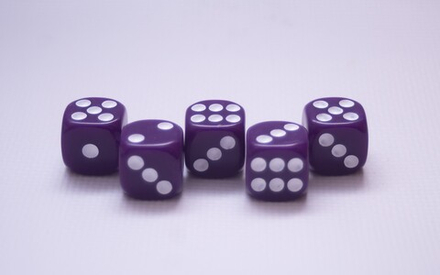 Кости Д6 16 мм. фиолетовые - 5 шт.
