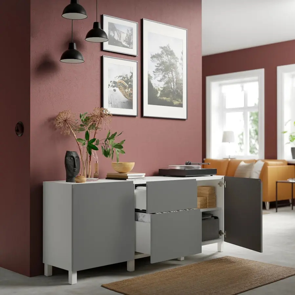 Комбинация для хранения - BESTÅ/ BESTА IKEA/ БЕСТА/БЕСТО ИКЕА, 180х74 см, белый/темно-серый
