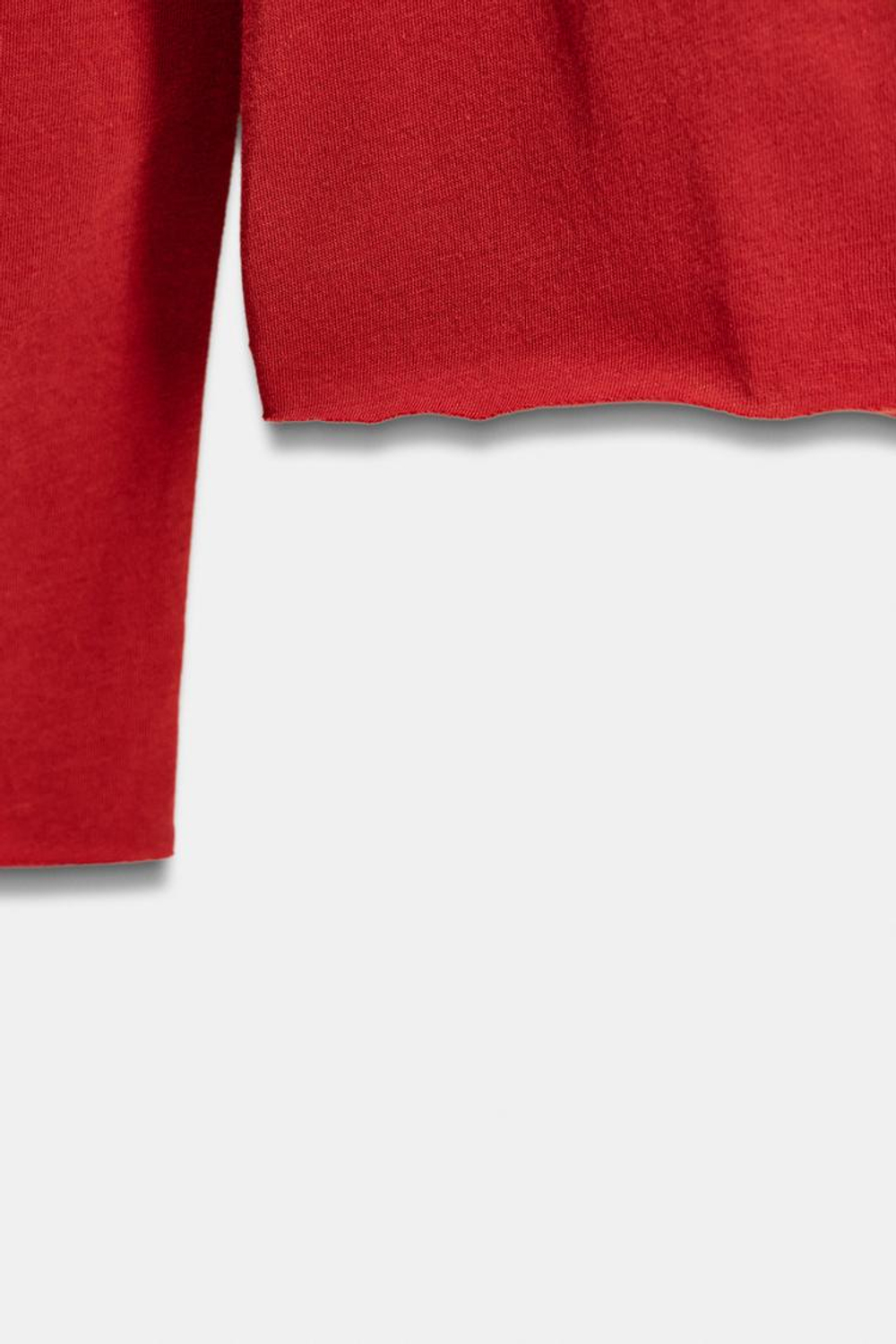 ZARA ХЛОПКОВАЯ ФУТБОЛКА С ДЛИННЫМИ РУКАВАМИ, ТЕМНО-КРАСНЫЙ