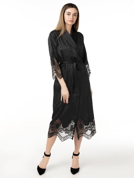 Женский шелковый халат 15055 черный NUSA Турция