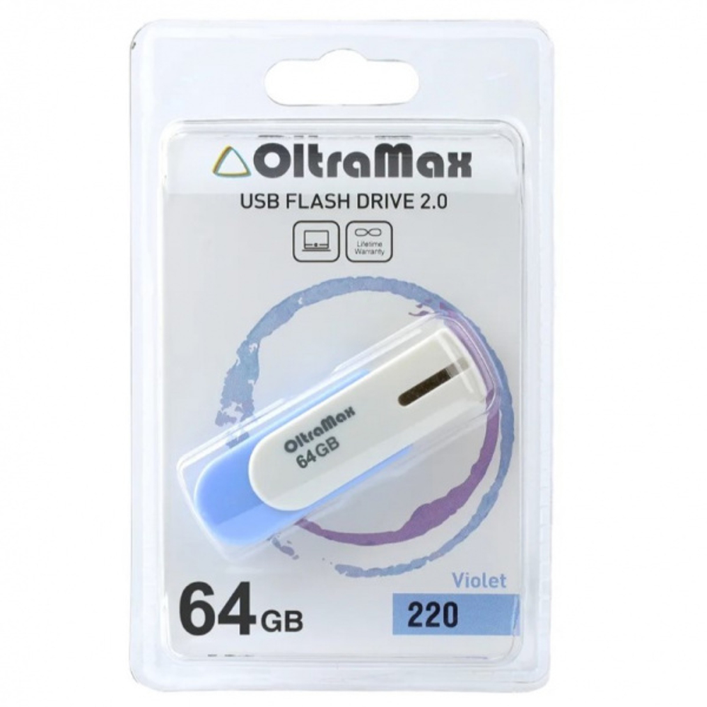 Флешка OltraMax OM-220 64GB бело-сиреневая USB 2.0