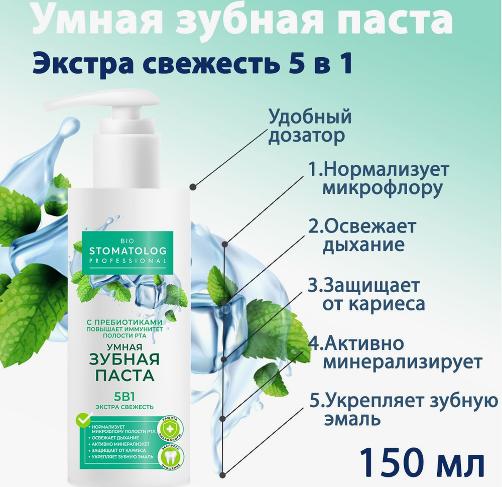 ФТ Bio Stomatolog Умная зубная паста Экстра свежесть 5 в 1 серии, 150м