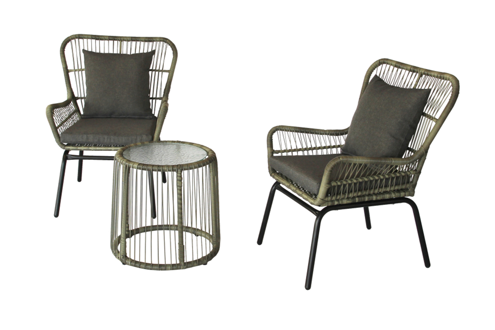 Набор мебели Garden Story Конер 1 уп.(2 Стул Garden Storyа+стол, каркас черный, ротанг серый)