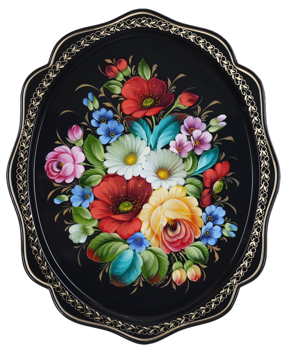 Жостовский поднос декоративный, размер 38х30 см (A15), металлический