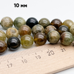 Гранат зеленый бусины (гроссуляр), диаметр 9,2-9,4 мм, цена за 10 шт (1/4 нити)