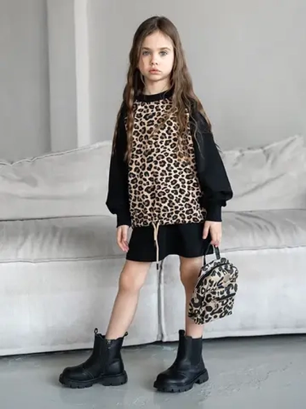 Костюм для девочки с юбкой леопардовый