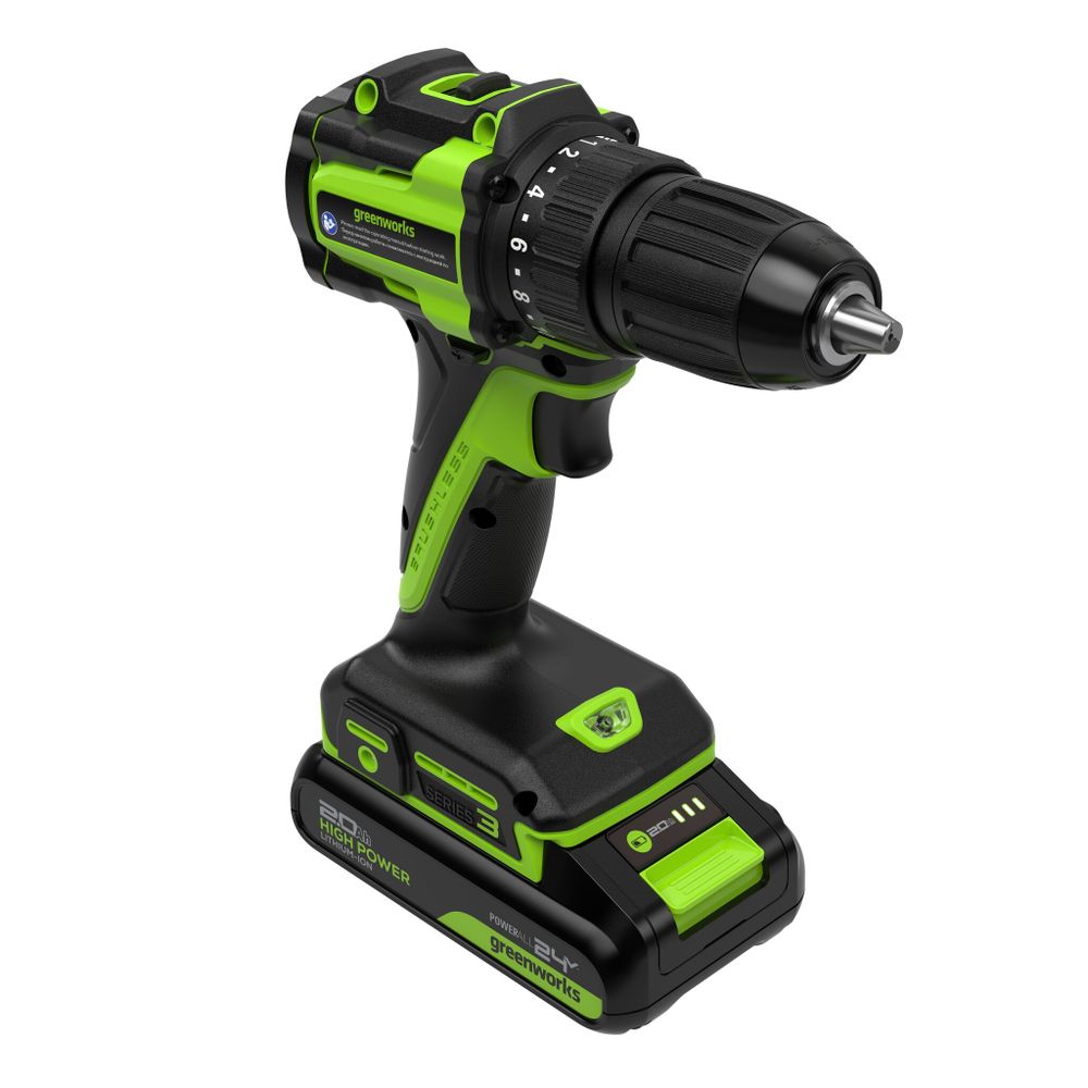 Дрель-шуруповерт акк. Greenworks DD345, 24V, б/щет, 27/45 Нм,13мм,2х2Ач,ЗУ,кор (3708307CUC)