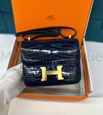 Сумка Hermes Constance 24 из кожи аллигатора темно-синяя