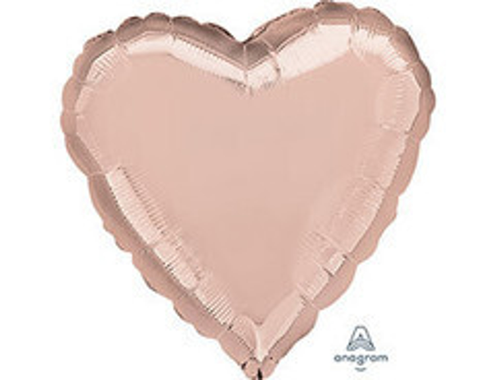 А 18"/48см, Сердце, Металлик, Розовое золото (Rose Gold), 1 шт.