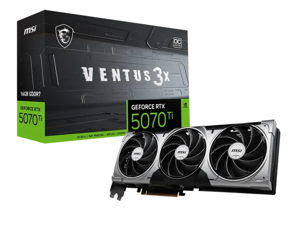 Видеокарта MSI GeForce RTX 5070 Ti 16G VENTUS 3X OC, 16Gb GDDR7 256-bit 1xHDMI 3xDP (G507T-16V3C)