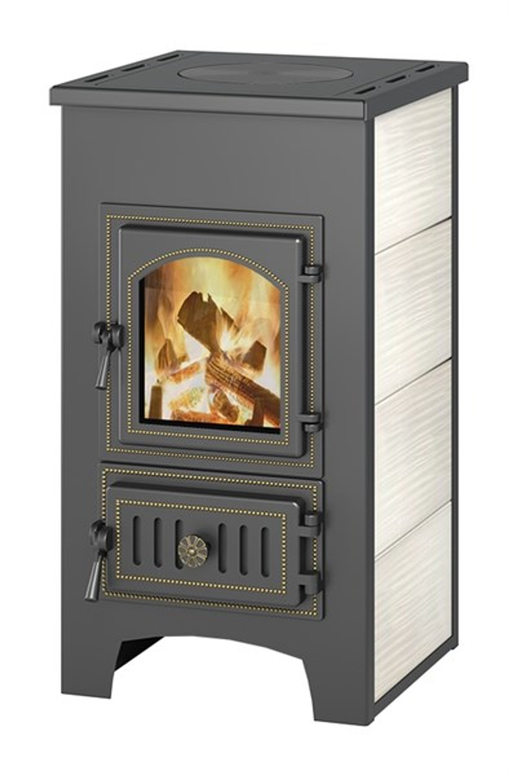 Печь-Камин ВЕЗУВИЙ ПК-01 (270) с плитой беж. 9 кВт (150 м3) Ø 115 мм