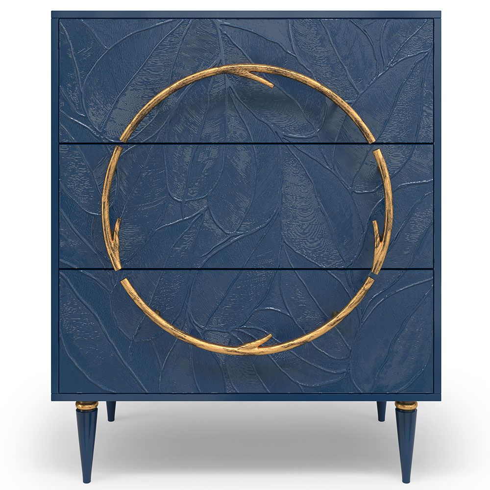 Комод Арт Колор leaves Классик Голд с 3 ящиками Королевский синий