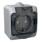 Schneider Electric ЭТЮД Серый Розетка 1-местная с заземляющими контактами со шторками с крышкой IP44 открытая установка PA16-044C