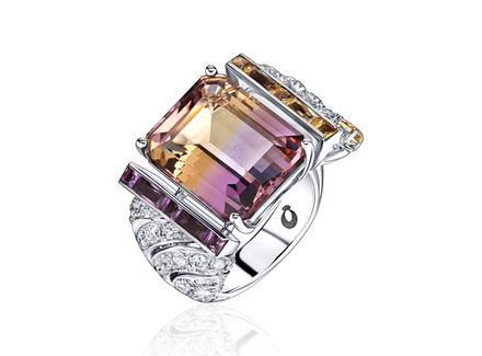 Дизайнерское кольцо с аметрином, аметистами, цитринами и бриллиантами