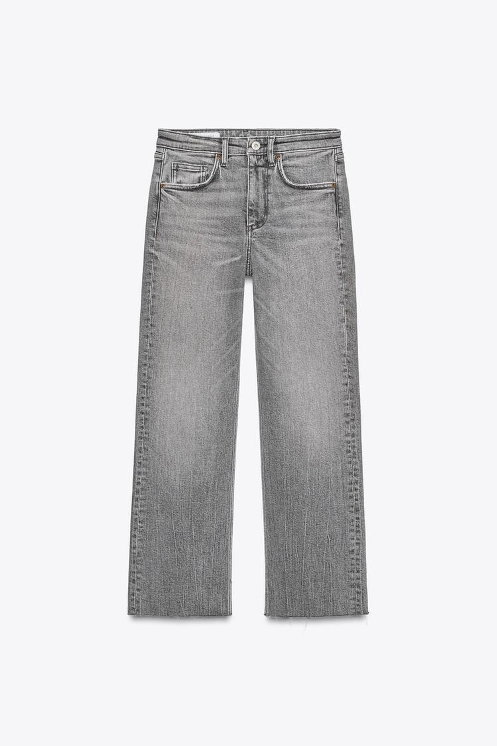 ZARA ДЖИНСЫ TRF CROPPED FLARE С ВЫСОКОЙ ПОСАДКОЙ, СВЕТЛО-СЕРЫЙ