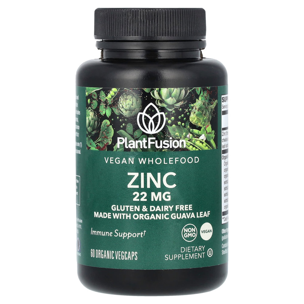 PlantFusion, Vegan Wholefood, цинк, 22 мг, 60 органических вегетарианских капсул