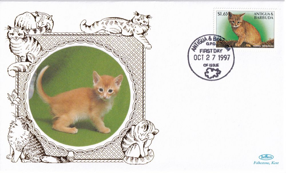 Конверт Первого дня Антигуа и Барбуды от 27 октября 1997 года с маркой и спецгашением