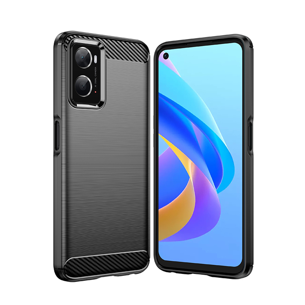 Чехол черного цвета на OPPO A36 и Realme 9i, серия Carbon (в стиле карбон) от Caseport