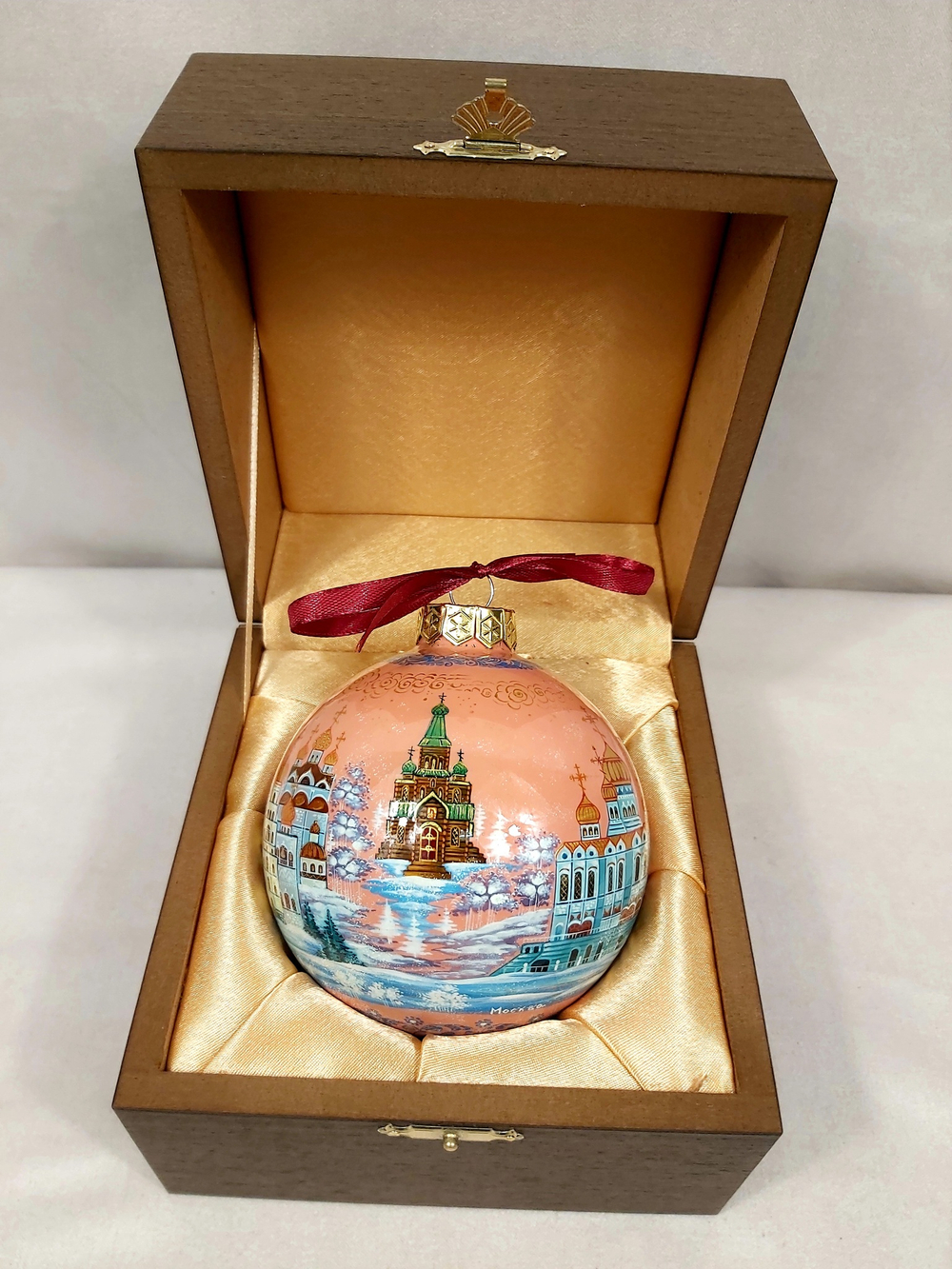 Шар новогодний с ручной росписью Палех "Москва златоглавая" в футляре