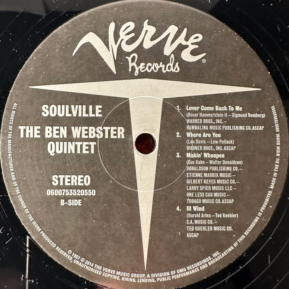 The Ben Webster Quintet ‎– Soulville (Европа 2014г.)