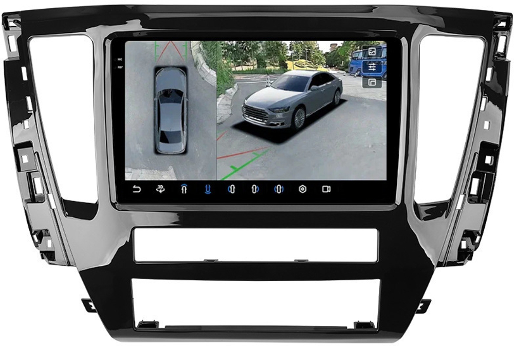 Магнитола Mitsubishi Pajero Sport 3 2020-2024, Montero Sport (прямоугольный климат) - FarCar BX9-360-7076N9 монитор 9.5" 2K QLED на Android 13, 6Гб+128Гб, CarPlay, 4G SIM-слот, 4 камеры в комплекте
