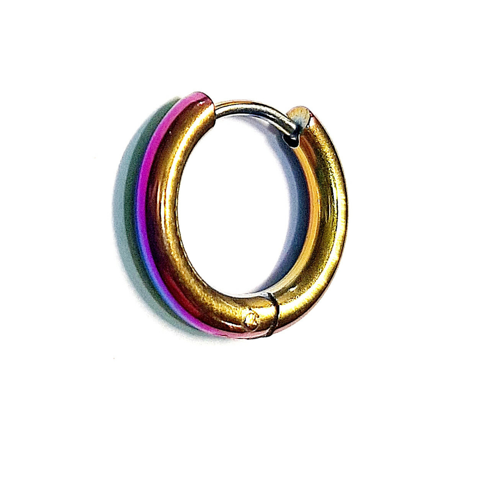 Серьги-кольца круглые радужные 10 мм для пирсинга ушей. Медицинская сталь. 1 пара