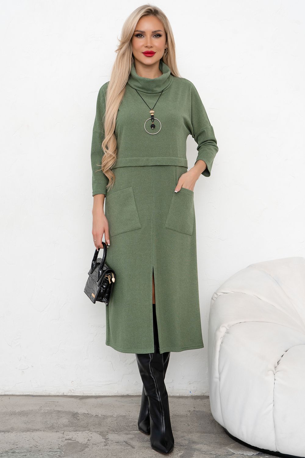 Платье трикотажное с разрезом (полынь) Р11-2008/3 Nikol