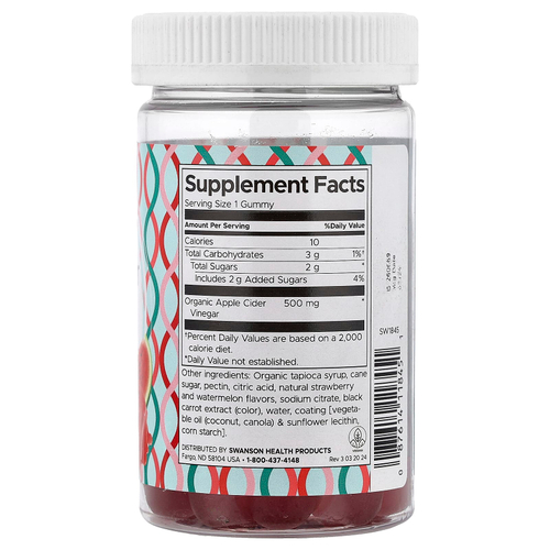 Swanson, яблочный уксус в жевательных таблетках, со вкусом клубники и арбуза, 60 жевательных таблеток