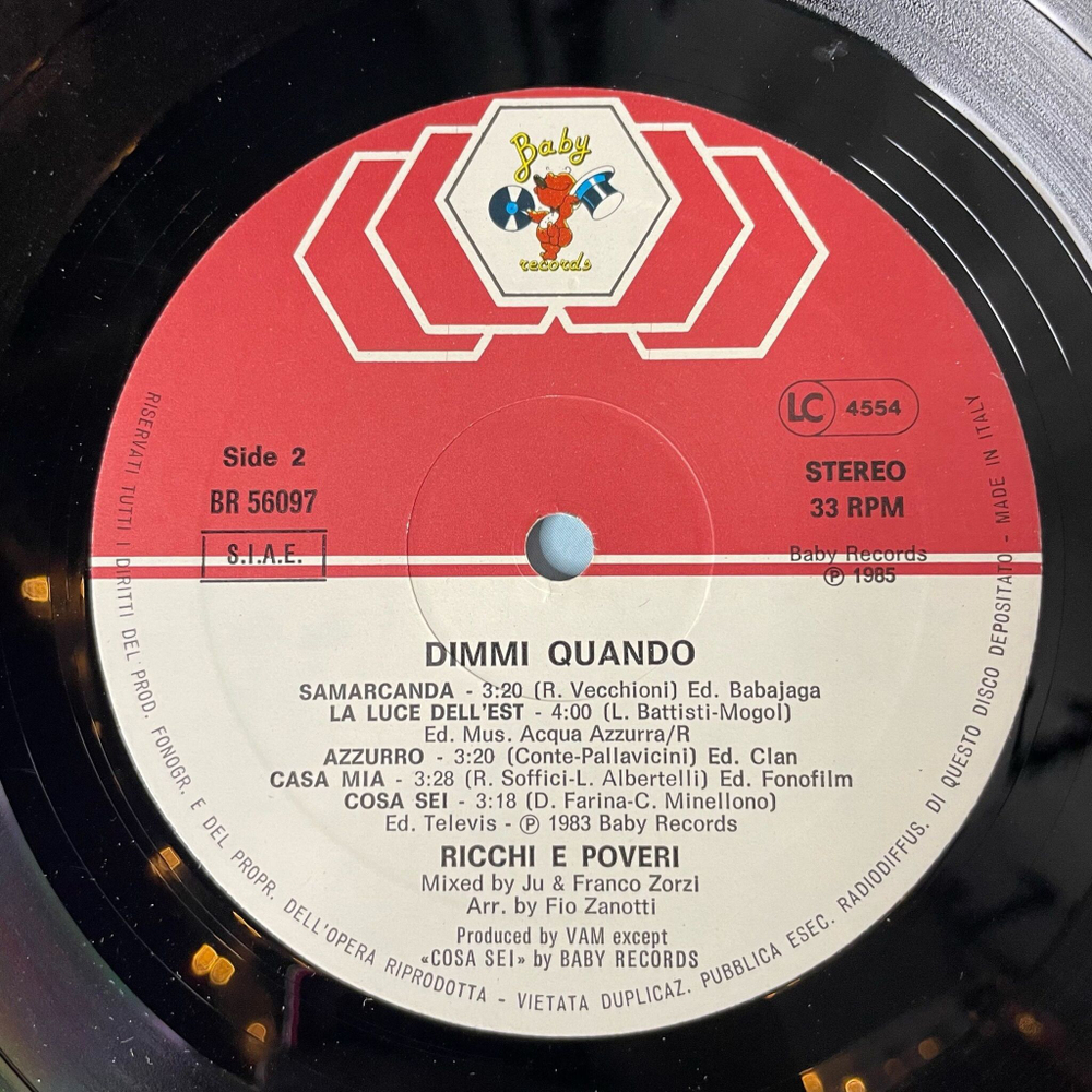 Винтажная виниловая пластинка LP Ricchi E Poveri Богатые и Бедные Dimmi Quando (Italy 1986)