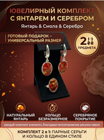 Комплект украшений с янтарём овал малый пеструха красная
