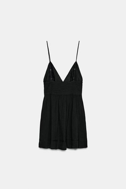 ZARA МИНИ-ПЛАТЬЕ С ВЫШИВКОЙ, ЧЕРНЫЙ