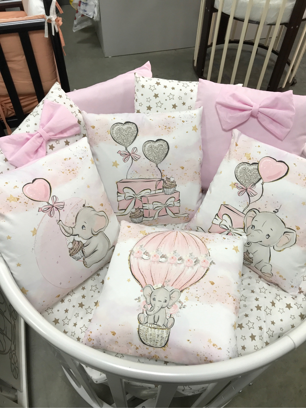Комплект в кроватку 18 предметов "Слоник розовый", сатин