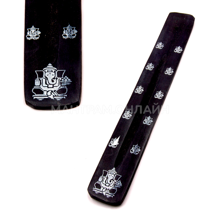 Подставка под благовония Лыжа Ганеш однополосная дерево цвет черный, рисунок серебристый